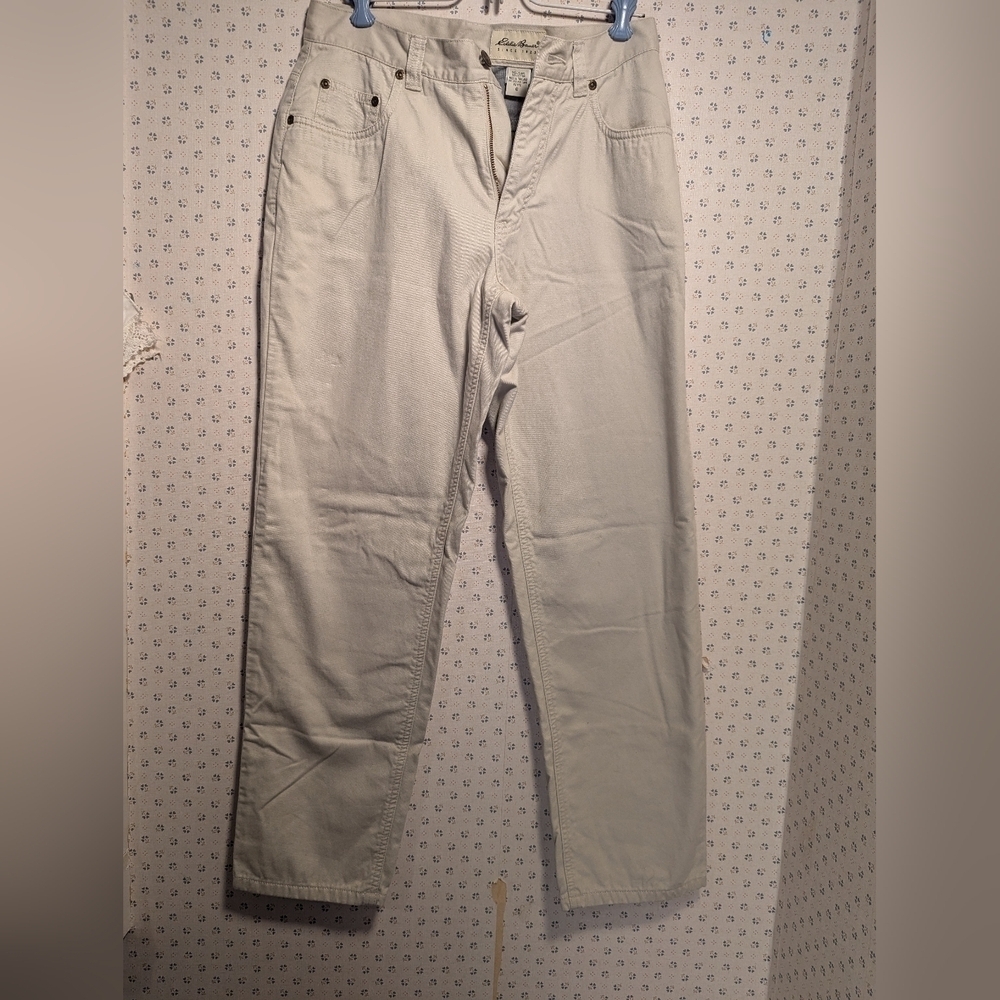 🤍 Eddie Bauer Pants women khaki size 6 petite baggy straight leg Saturday work